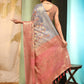 Cotton Blend Floral Printed Zari Woven Saree