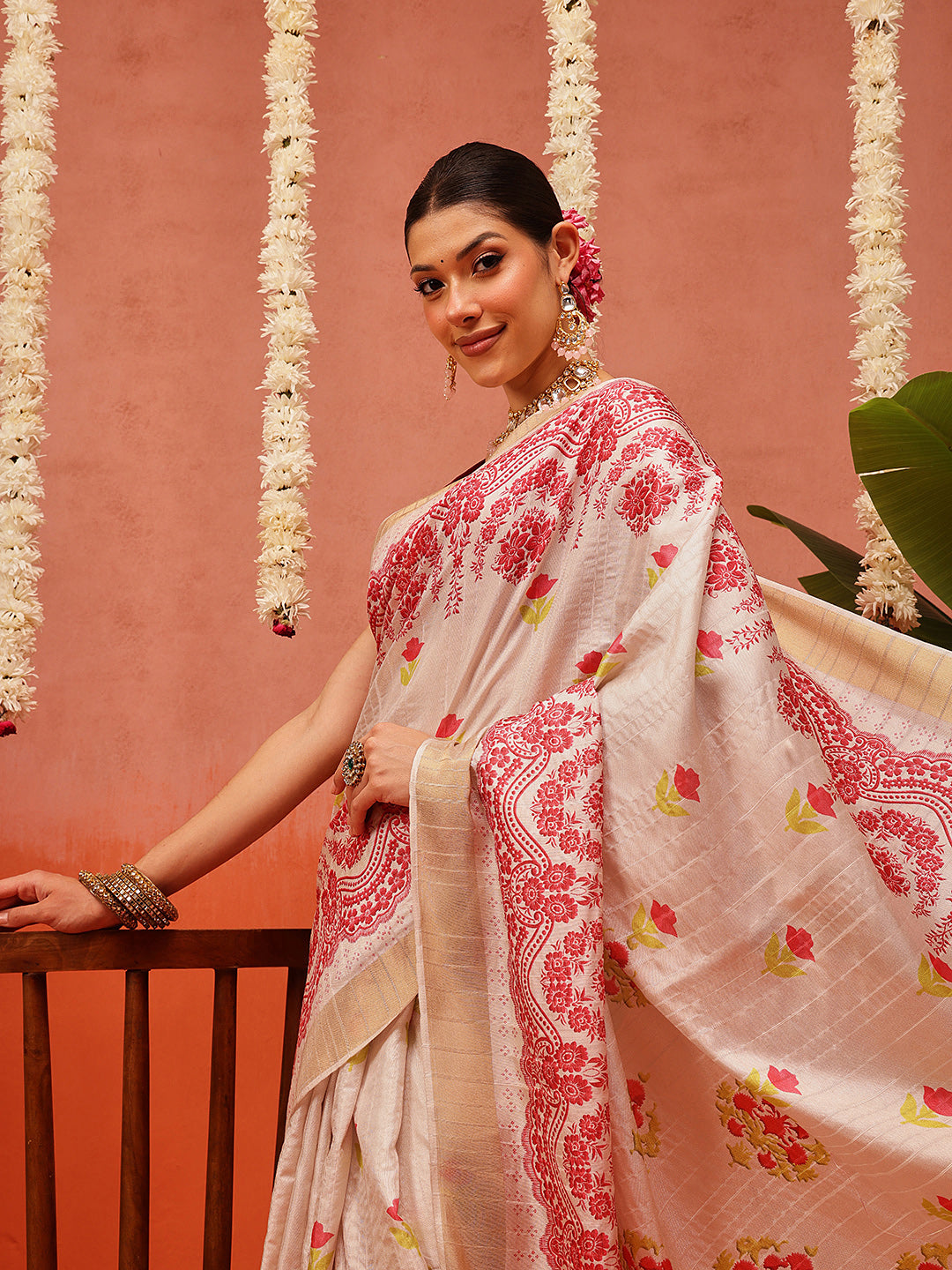 Banarasi Kotha Digital Printed Saree With Zari Border