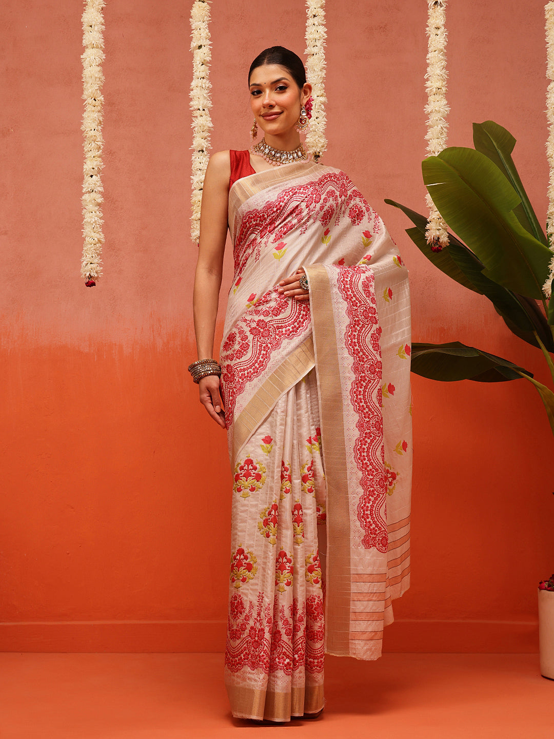 Banarasi Kotha Digital Printed Saree With Zari Border