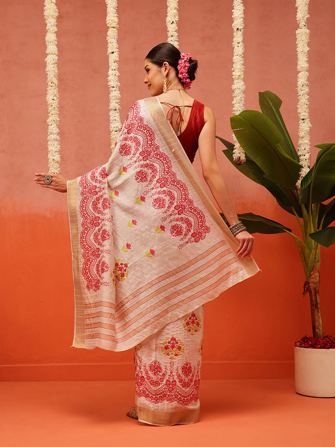 Banarasi Kotha Digital Printed Saree With Zari Border