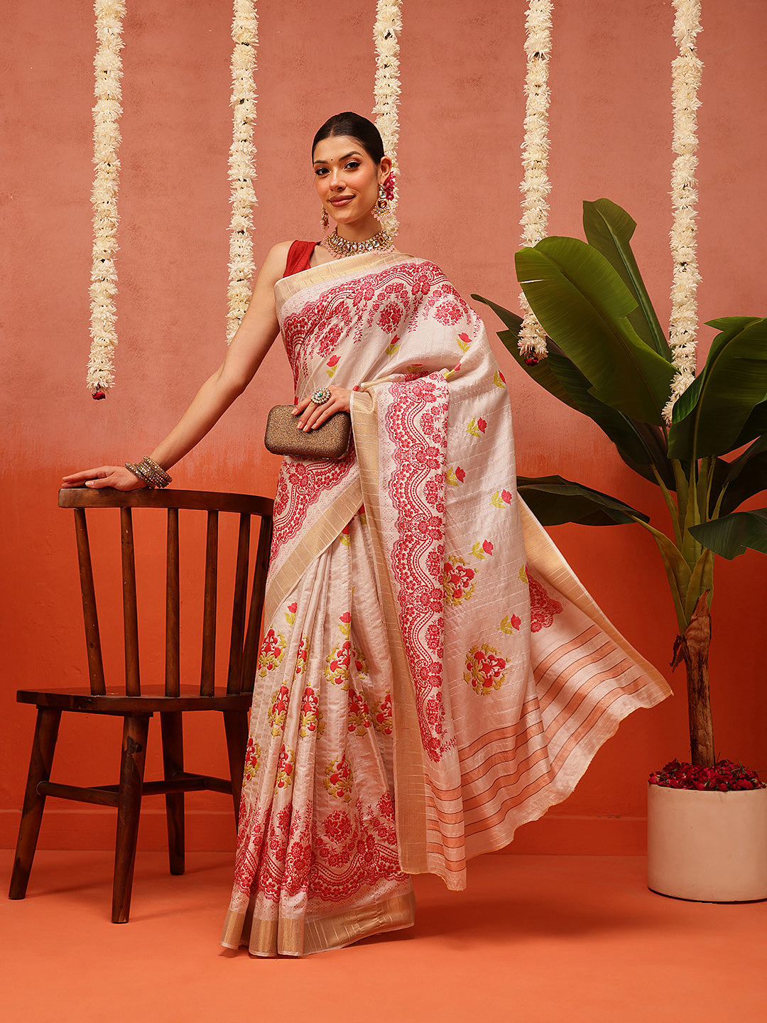 Banarasi Kotha Digital Printed Saree With Zari Border