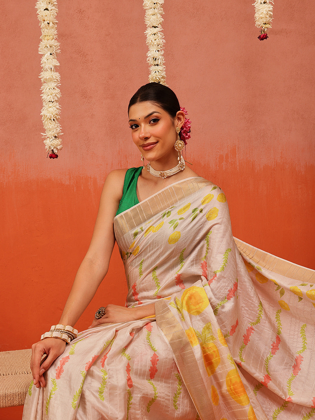 Banarasi Kotha Digital Printed Saree With Zari Border