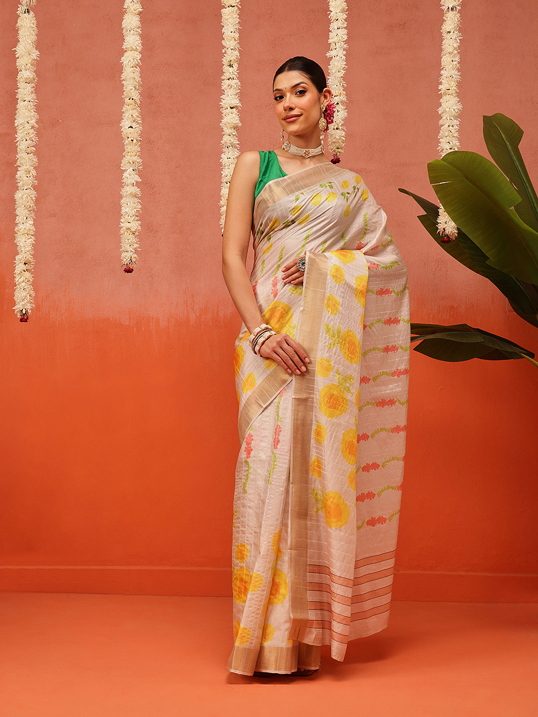Banarasi Kotha Digital Printed Saree With Zari Border