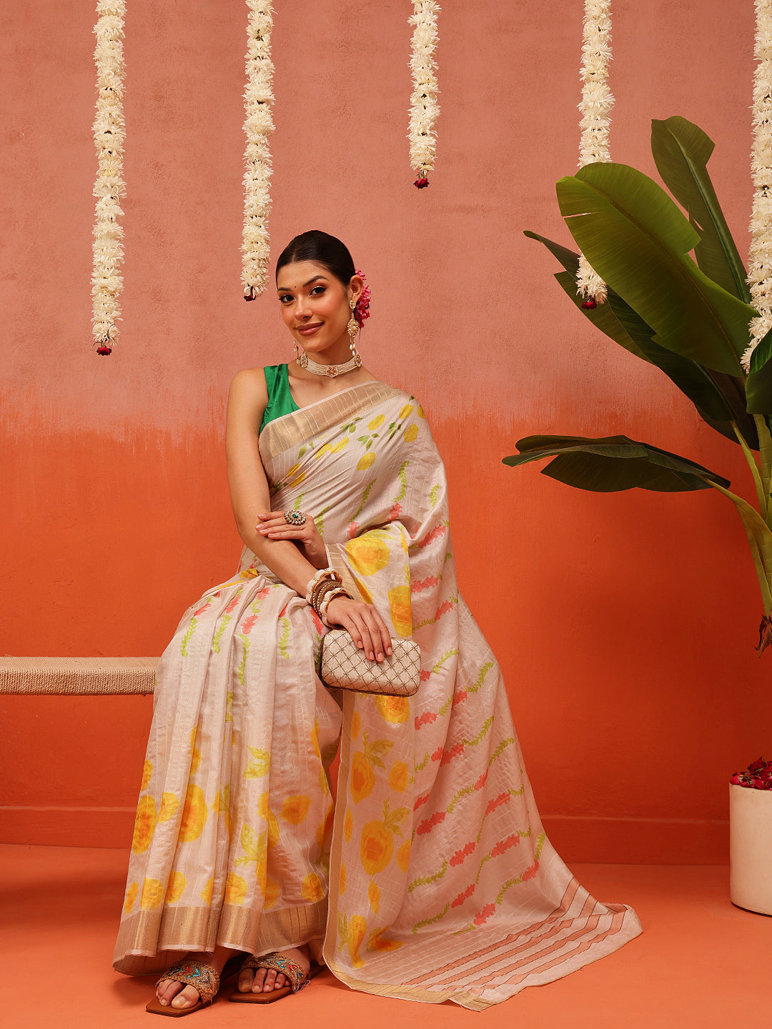 Banarasi Kotha Digital Printed Saree With Zari Border