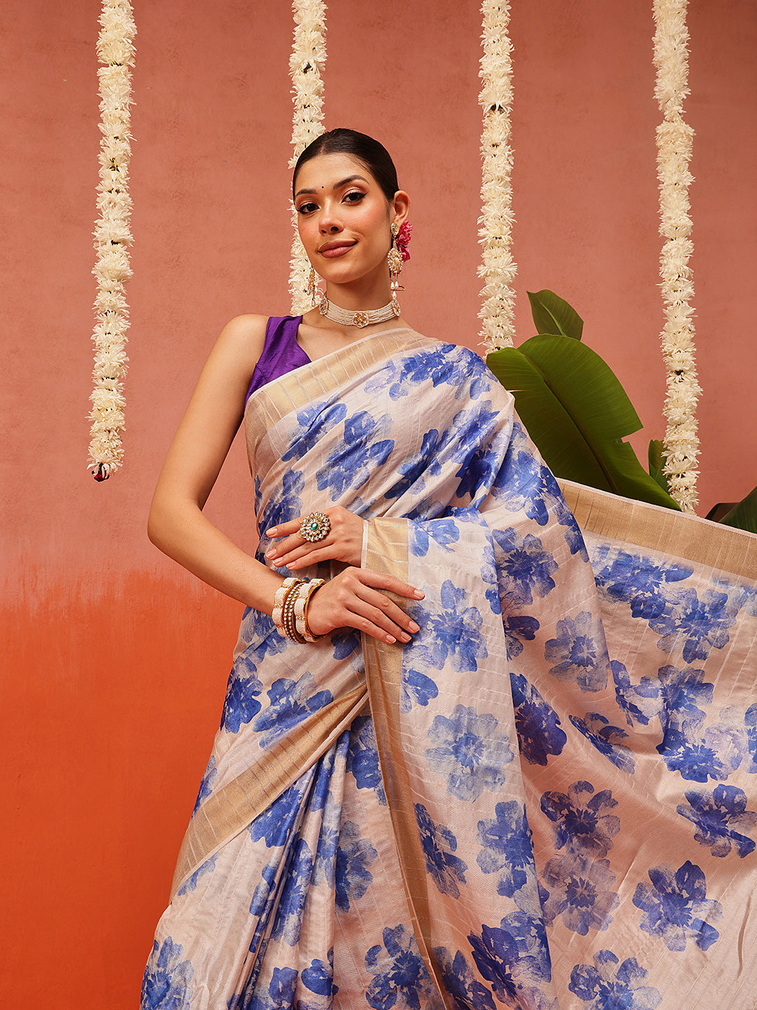 Banarasi Kotha Digital Printed Saree With Zari Border