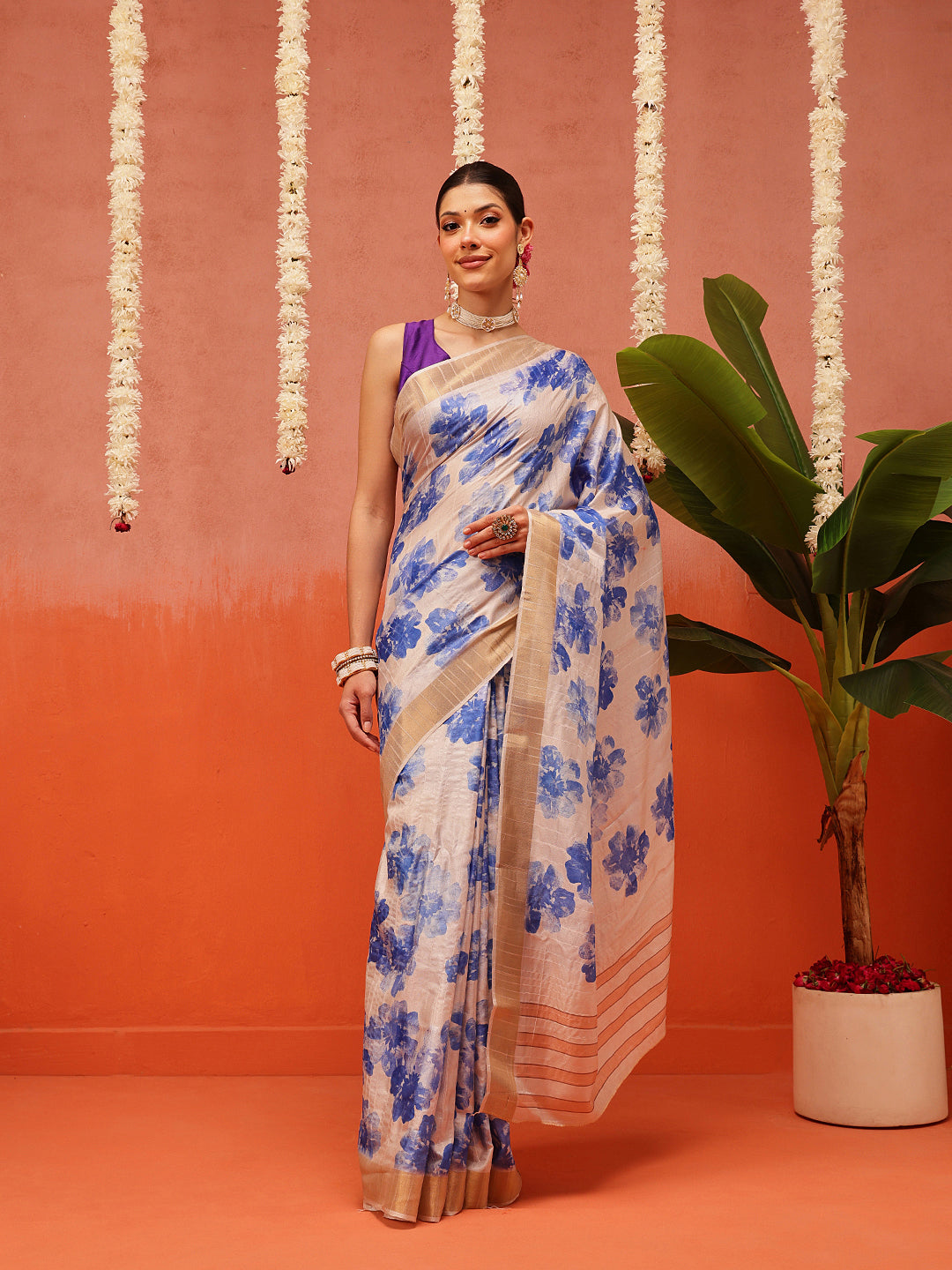 Banarasi Kotha Digital Printed Saree With Zari Border