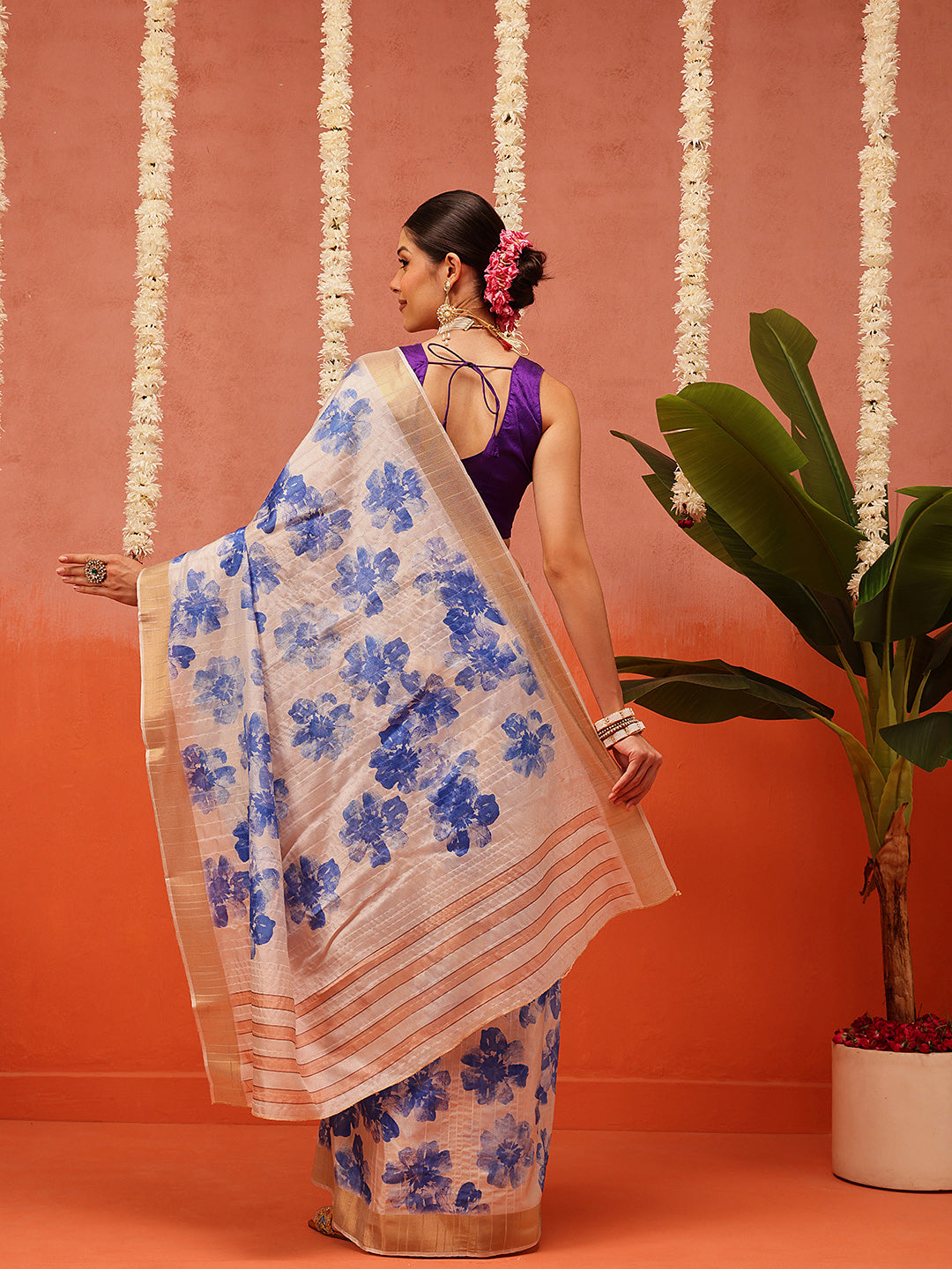 Banarasi Kotha Digital Printed Saree With Zari Border