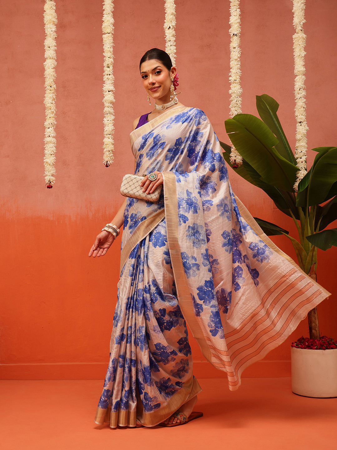 Banarasi Kotha Digital Printed Saree With Zari Border