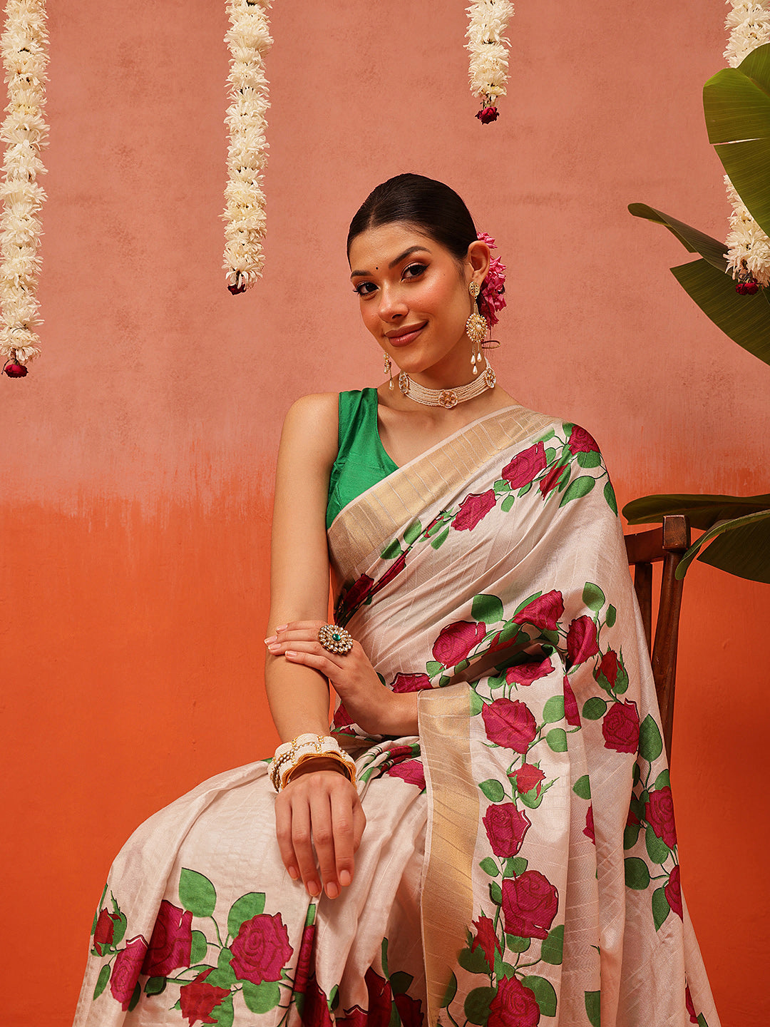 Banarasi Kotha Digital Printed Saree With Zari Border