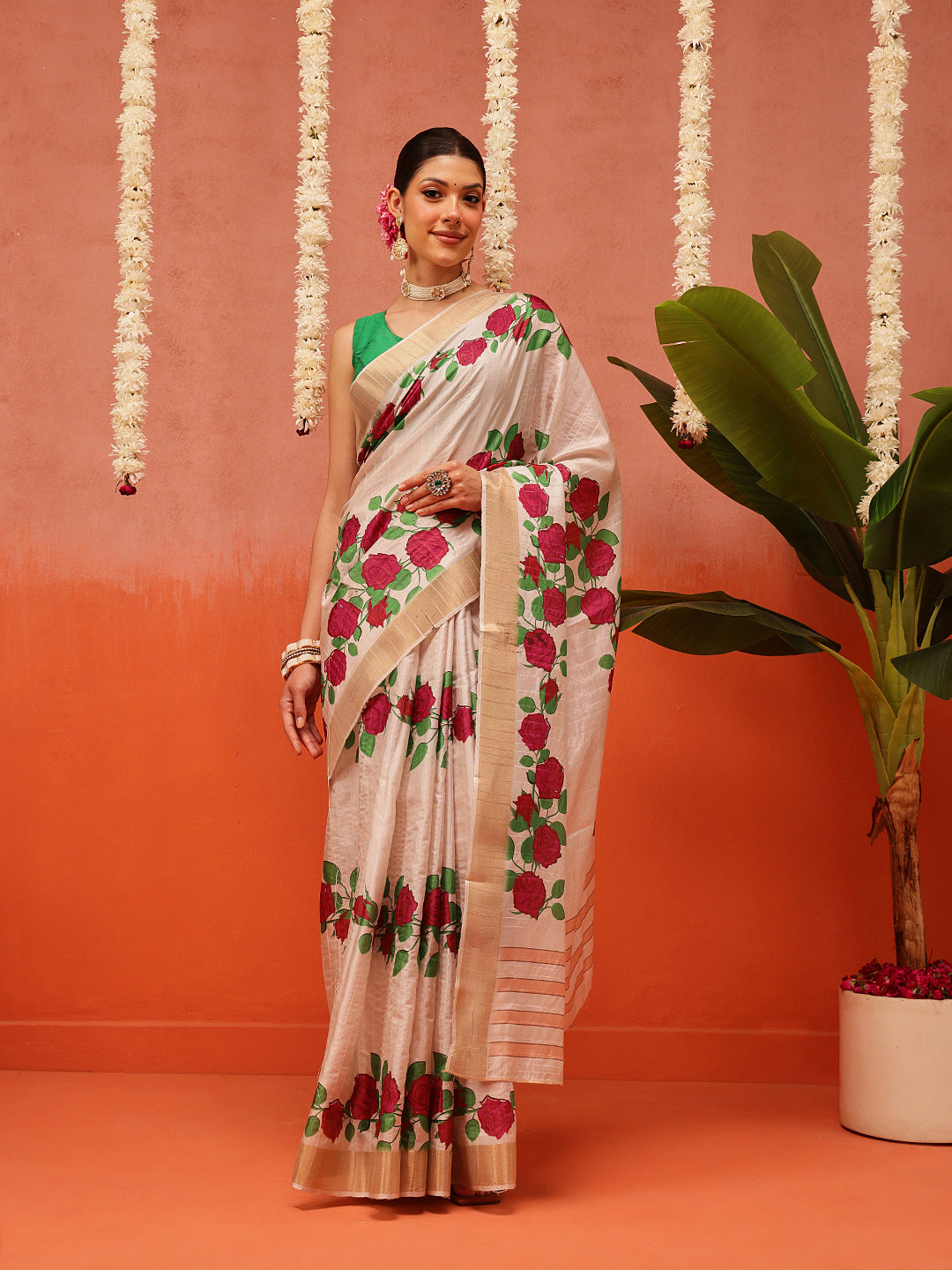 Banarasi Kotha Digital Printed Saree With Zari Border
