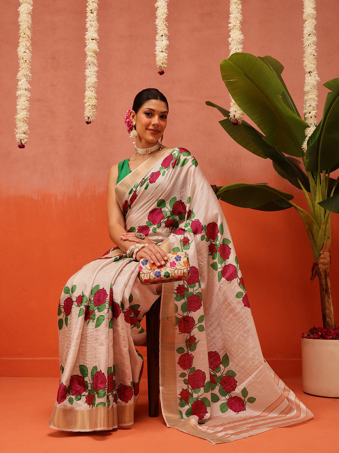 Banarasi Kotha Digital Printed Saree With Zari Border