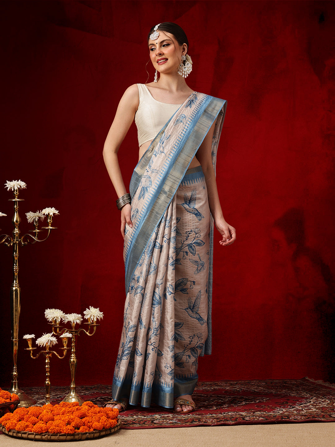 Banarasi Kotha Digital Printed Saree With Zari Border