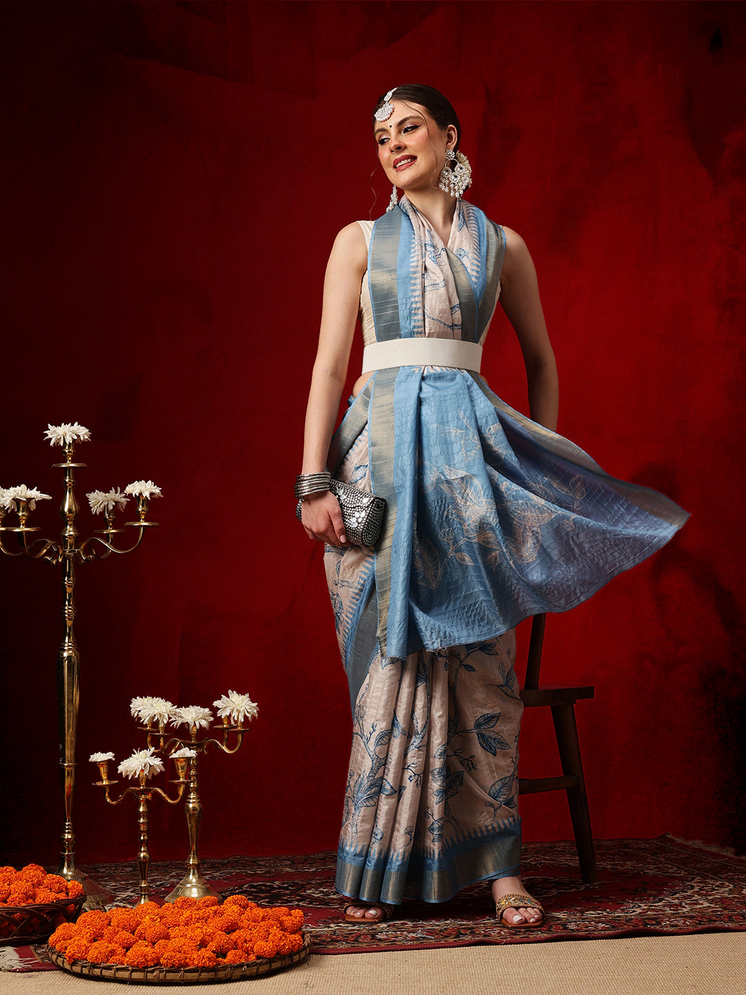 Banarasi Kotha Digital Printed Saree With Zari Border