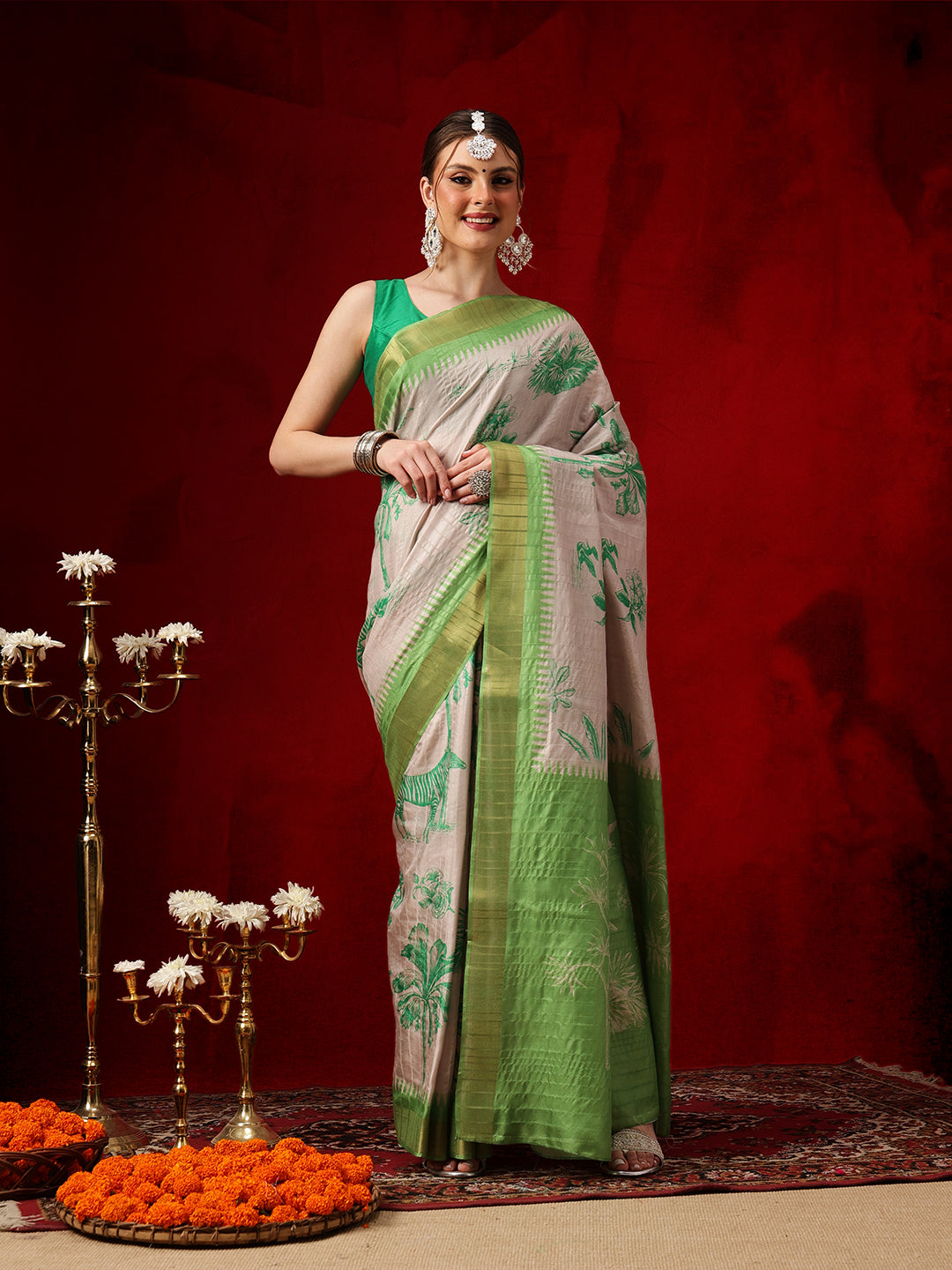 Banarasi Kotha Digital Printed Saree With Zari Border