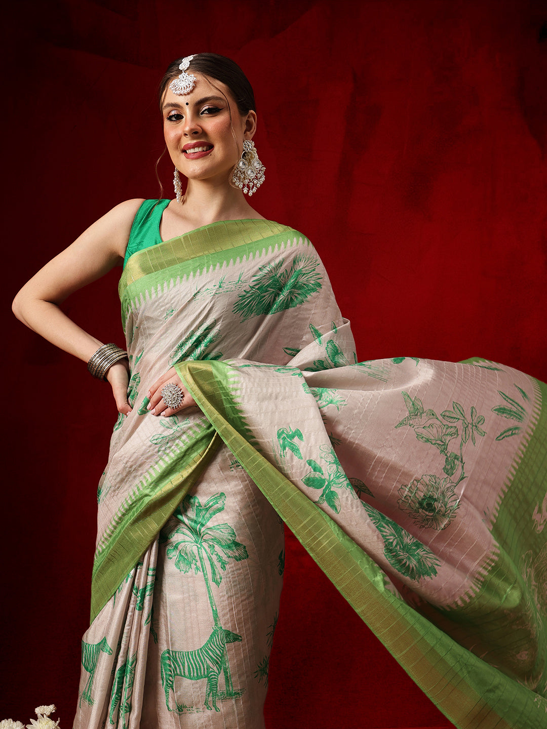 Banarasi Kotha Digital Printed Saree With Zari Border