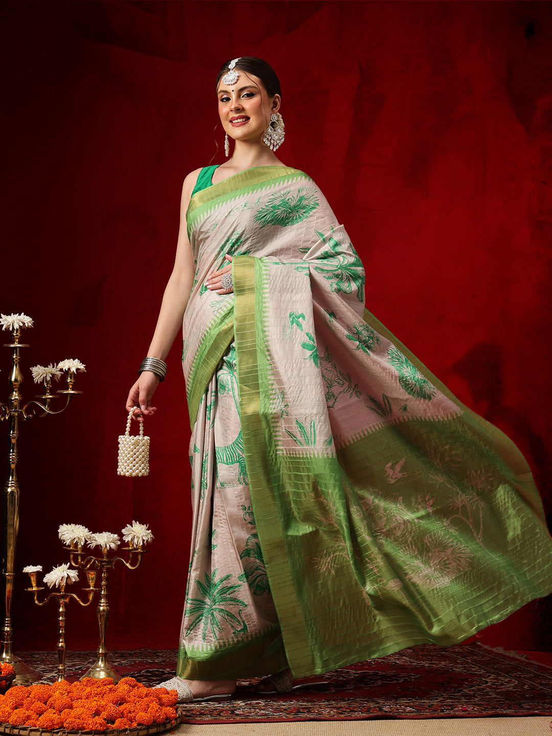 Banarasi Kotha Digital Printed Saree With Zari Border