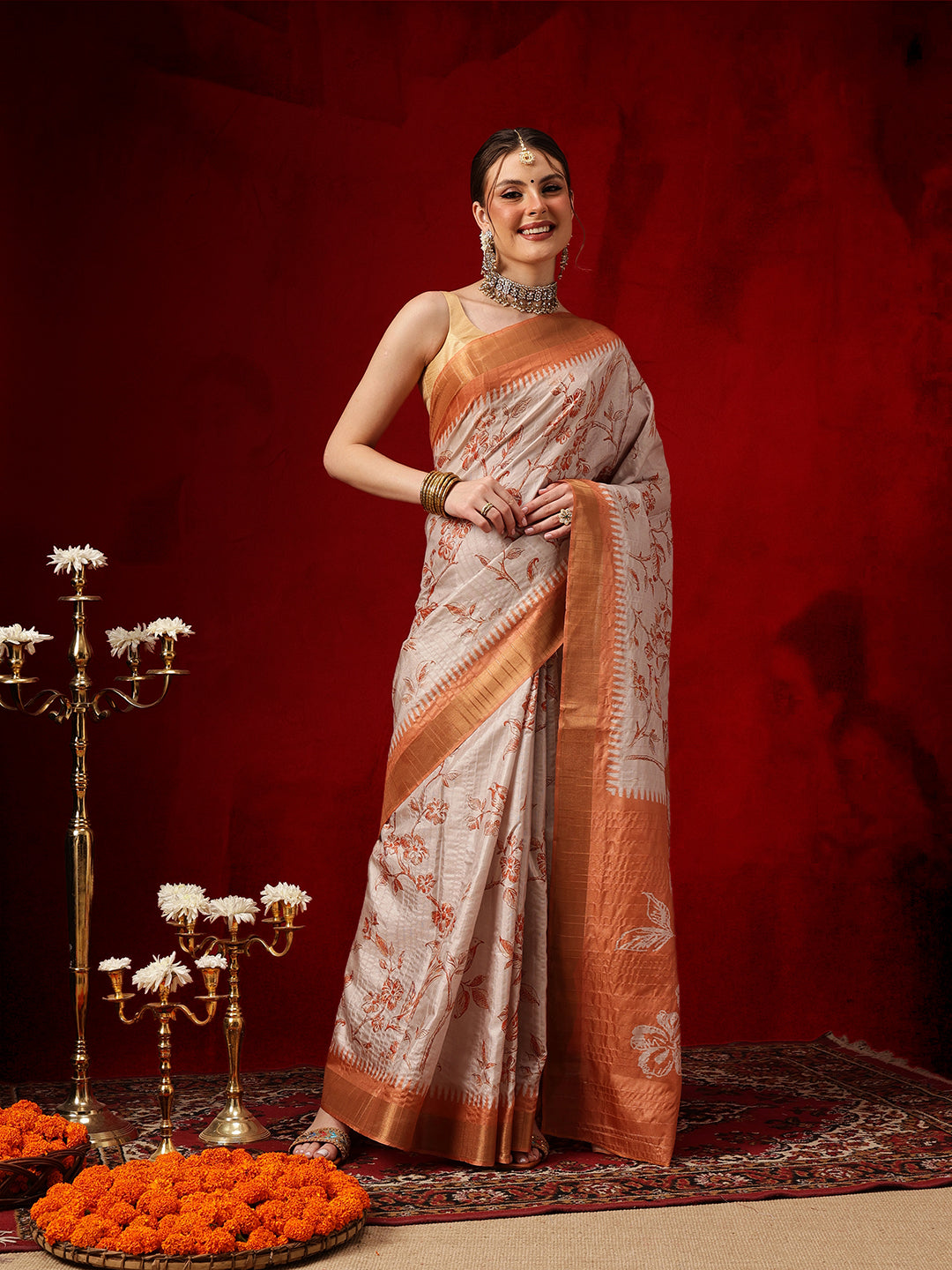 Banarasi Kotha Digital Printed Saree With Zari Border