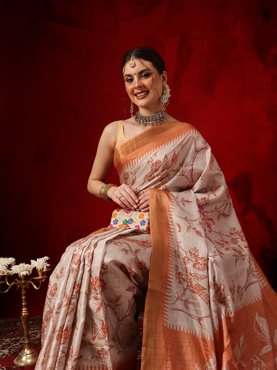 Banarasi Kotha Digital Printed Saree With Zari Border