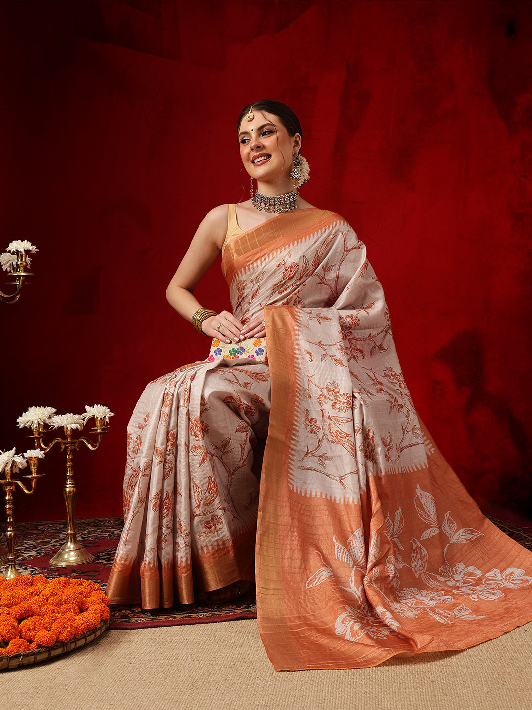 Banarasi Kotha Digital Printed Saree With Zari Border
