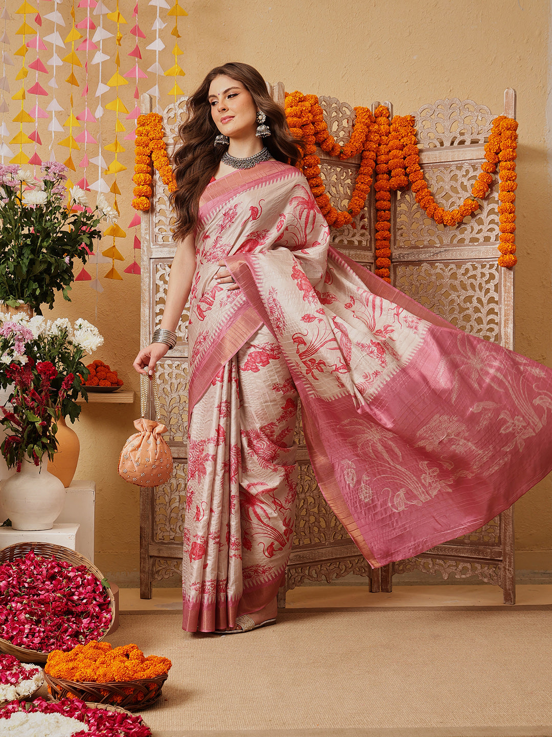 Banarasi Kotha Digital Printed Saree With Zari Border