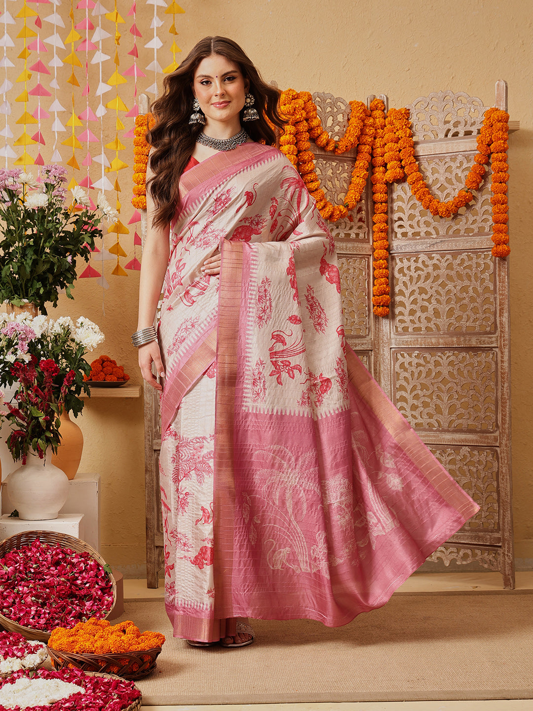 Banarasi Kotha Digital Printed Saree With Zari Border