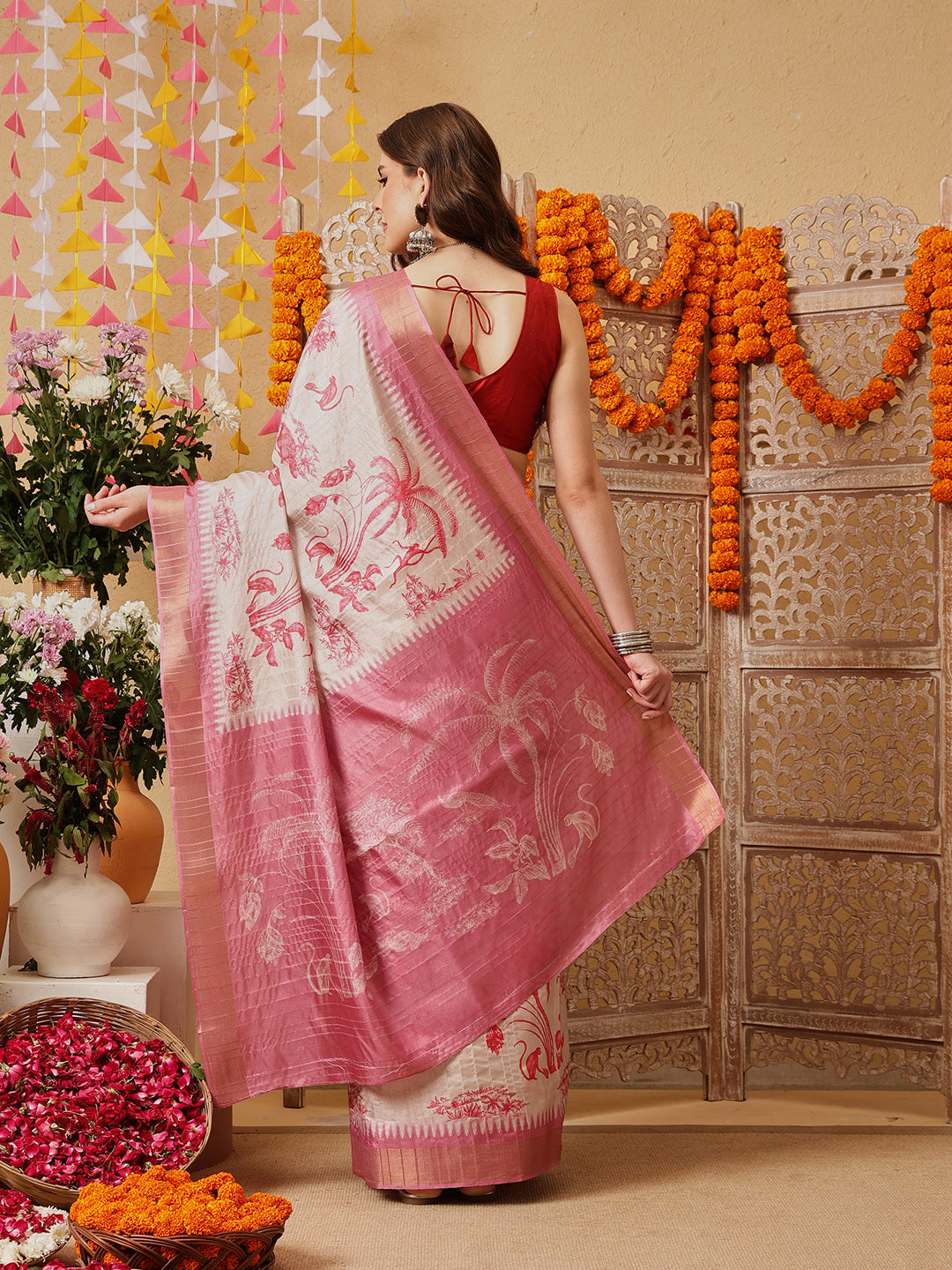 Banarasi Kotha Digital Printed Saree With Zari Border