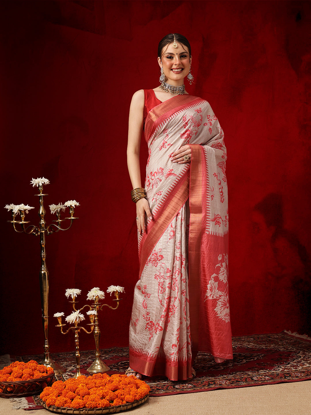Banarasi Kotha Digital Printed Saree With Zari Border