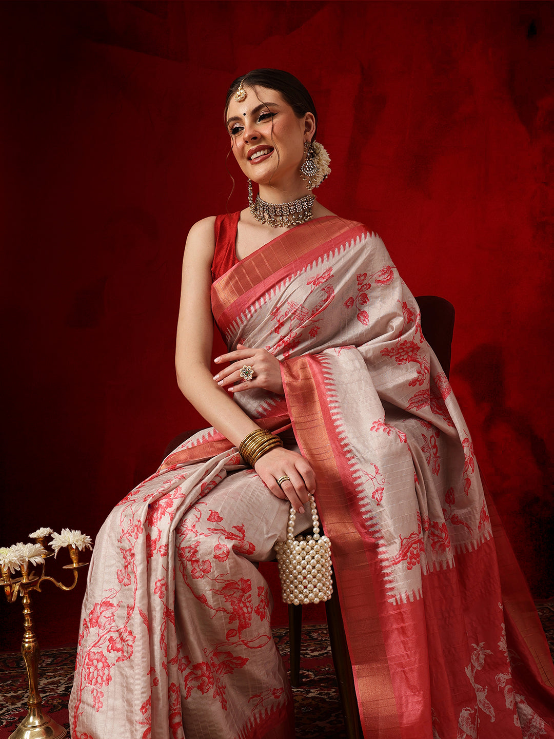 Banarasi Kotha Digital Printed Saree With Zari Border