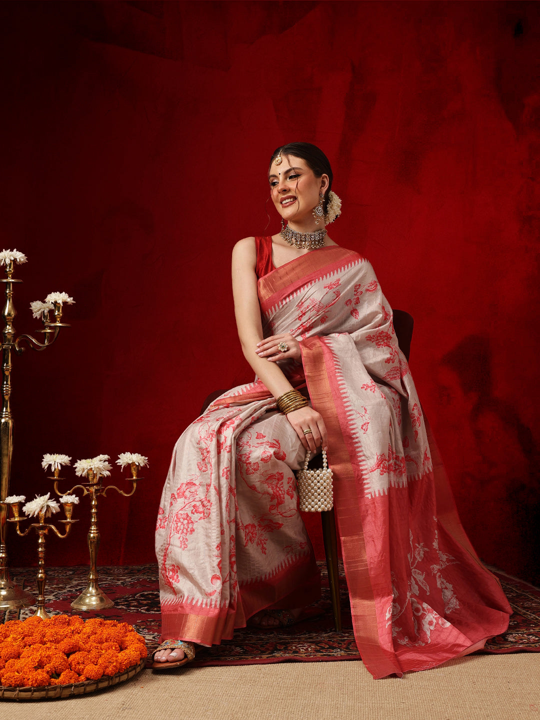 Banarasi Kotha Digital Printed Saree With Zari Border