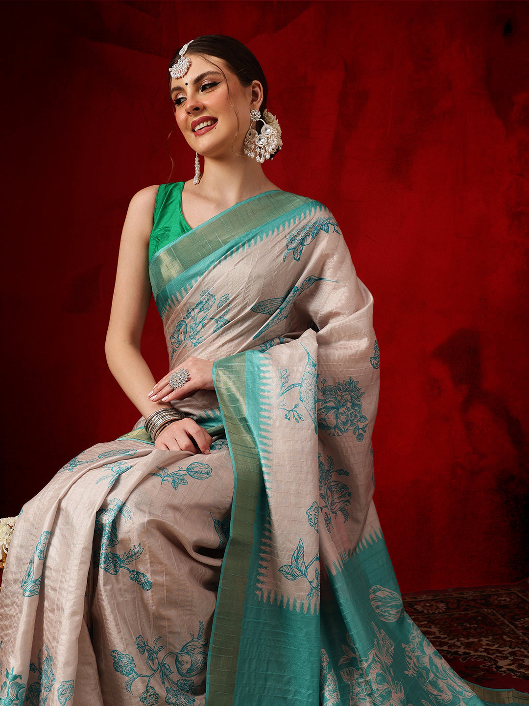 Banarasi Kotha Digital Printed Saree With Zari Border