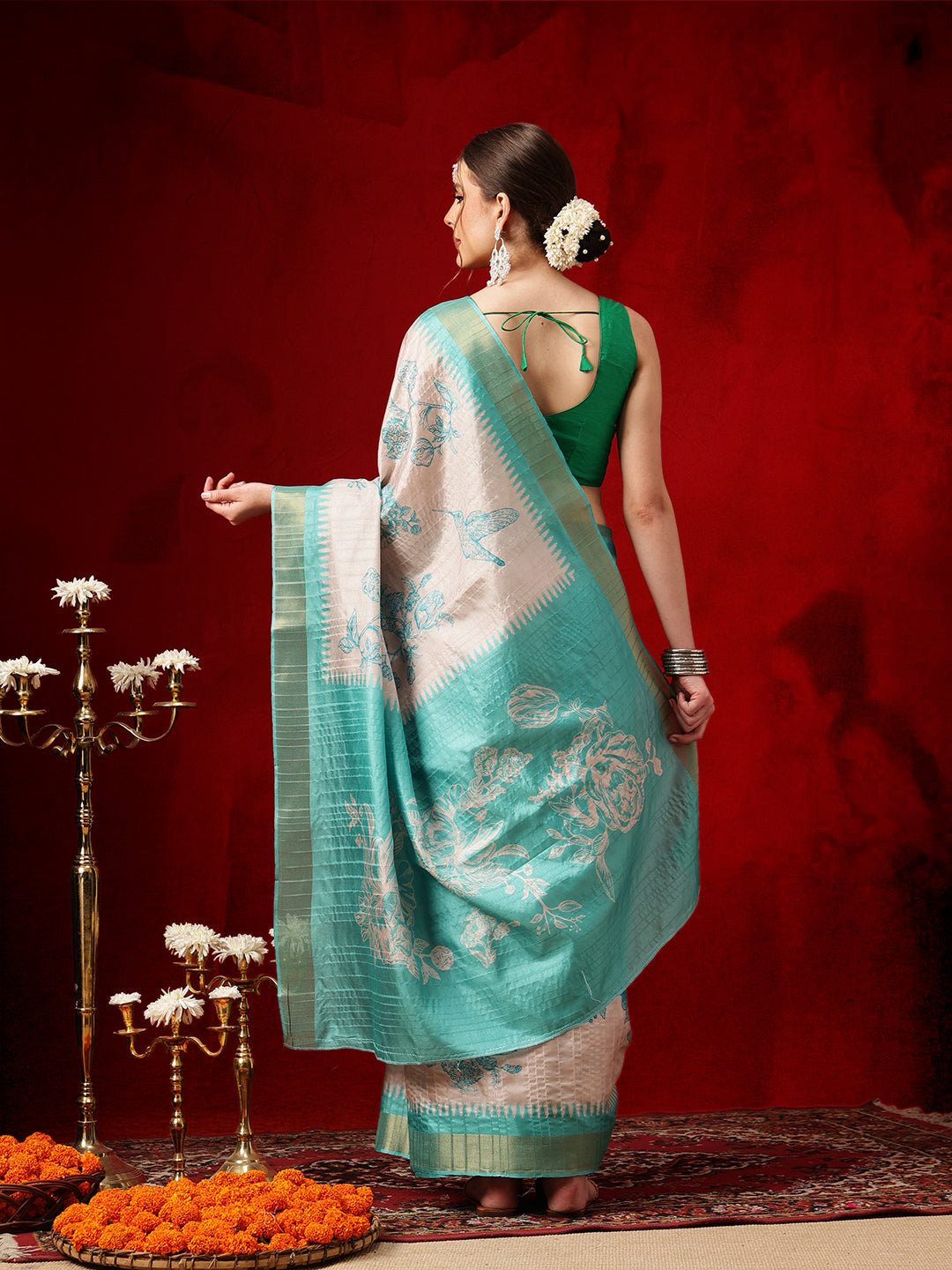 Banarasi Kotha Digital Printed Saree With Zari Border