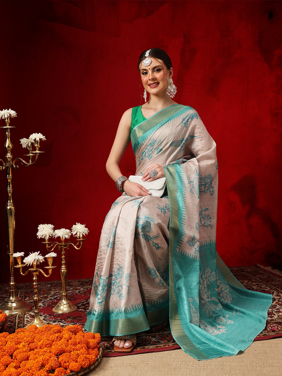 Banarasi Kotha Digital Printed Saree With Zari Border