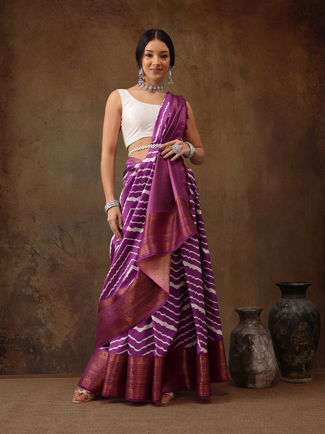 Soft Silk Lahriya Printed Saree with Zari Woven Pallu