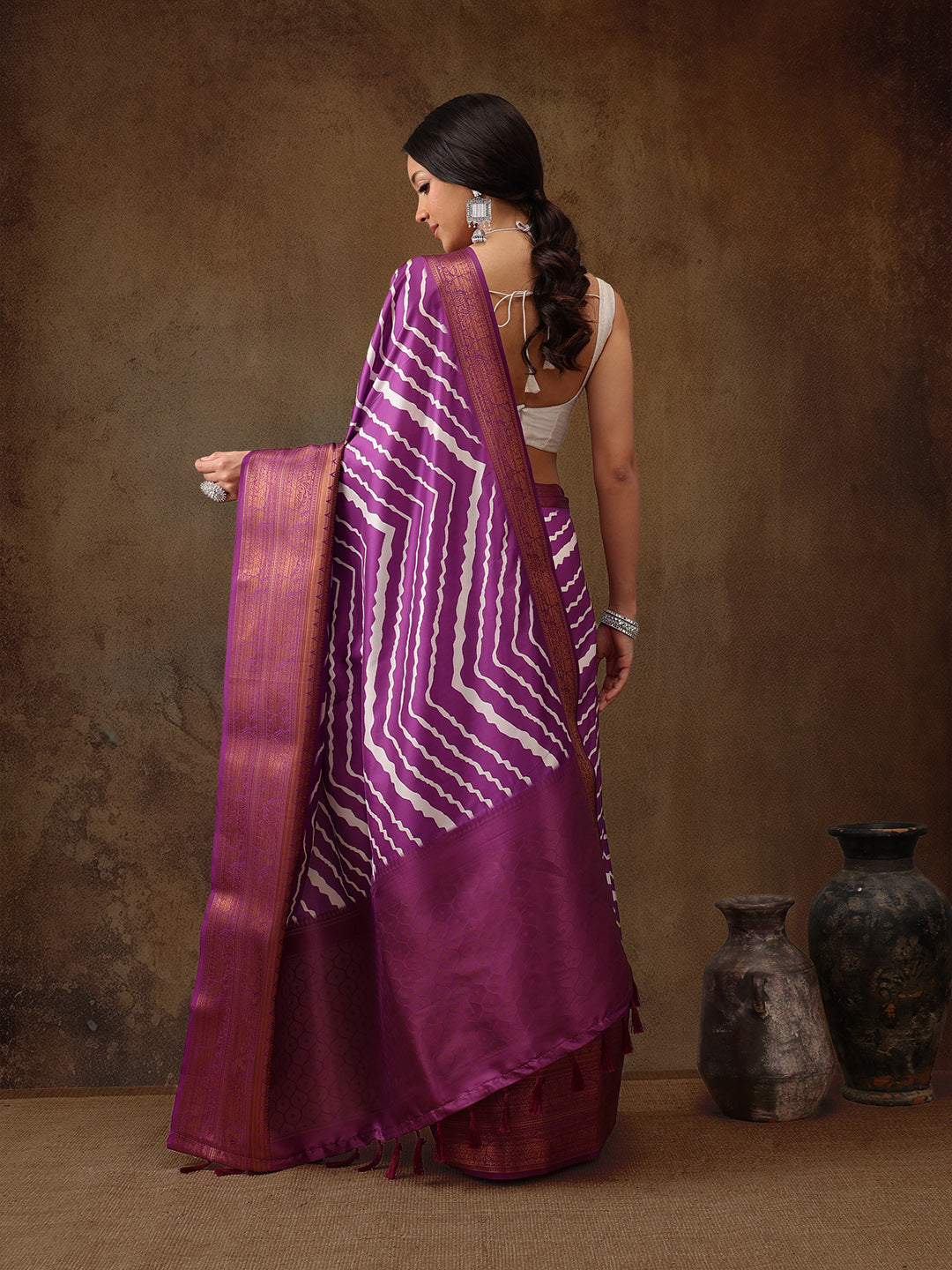 Soft Silk Lahriya Printed Saree with Zari Woven Pallu