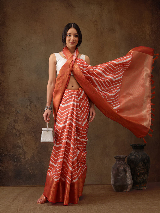 Soft Silk Lahriya Printed Saree with Zari Woven Pallu