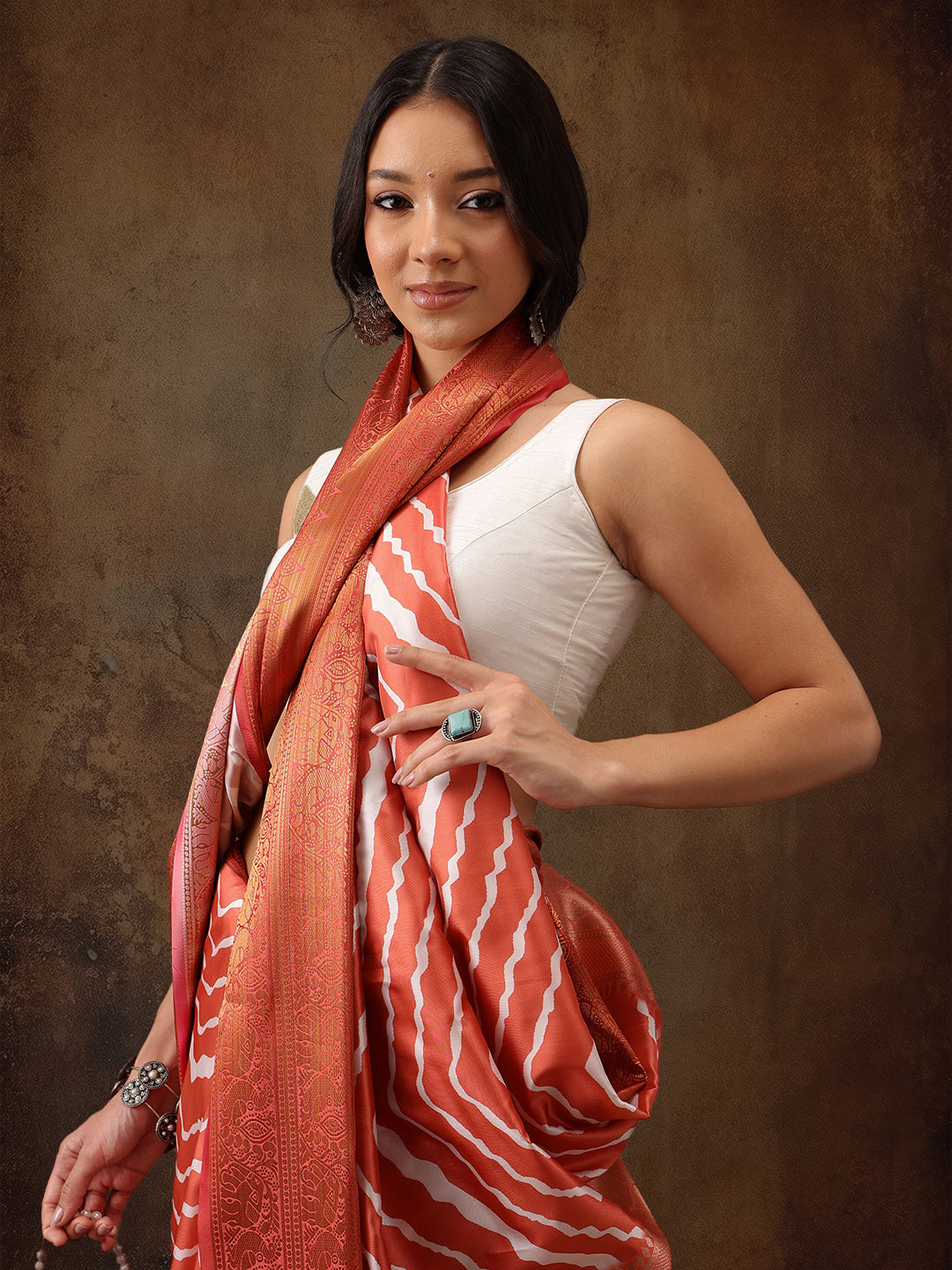 Soft Silk Lahriya Printed Saree with Zari Woven Pallu