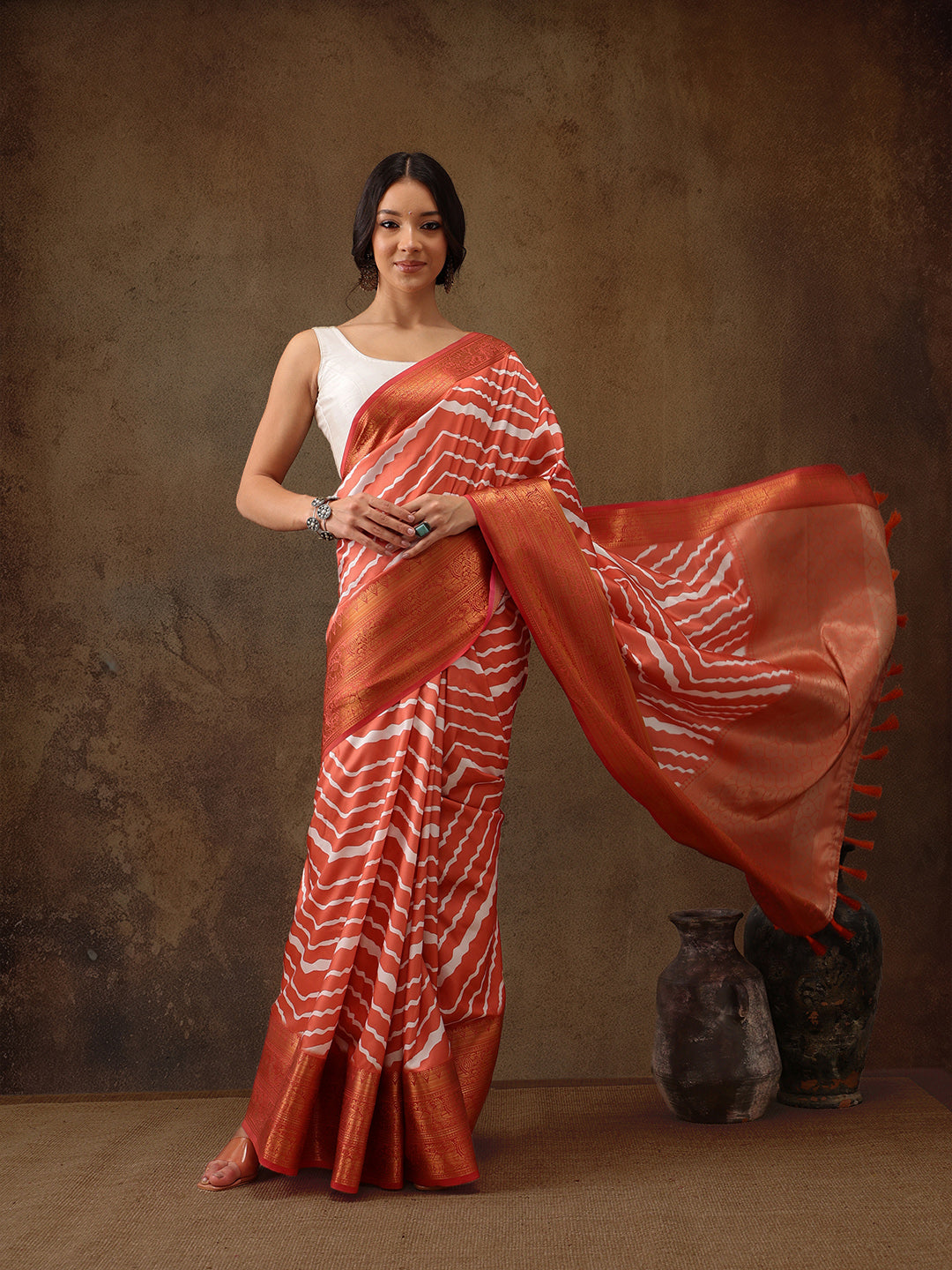 Soft Silk Lahriya Printed Saree with Zari Woven Pallu
