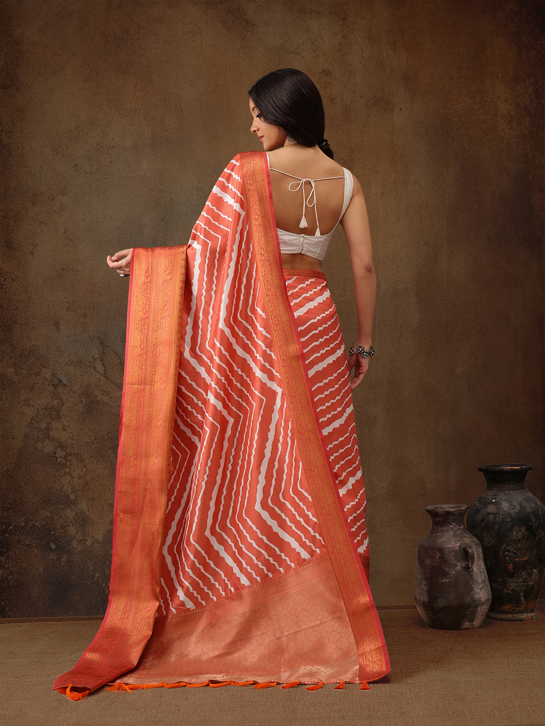 Soft Silk Lahriya Printed Saree with Zari Woven Pallu