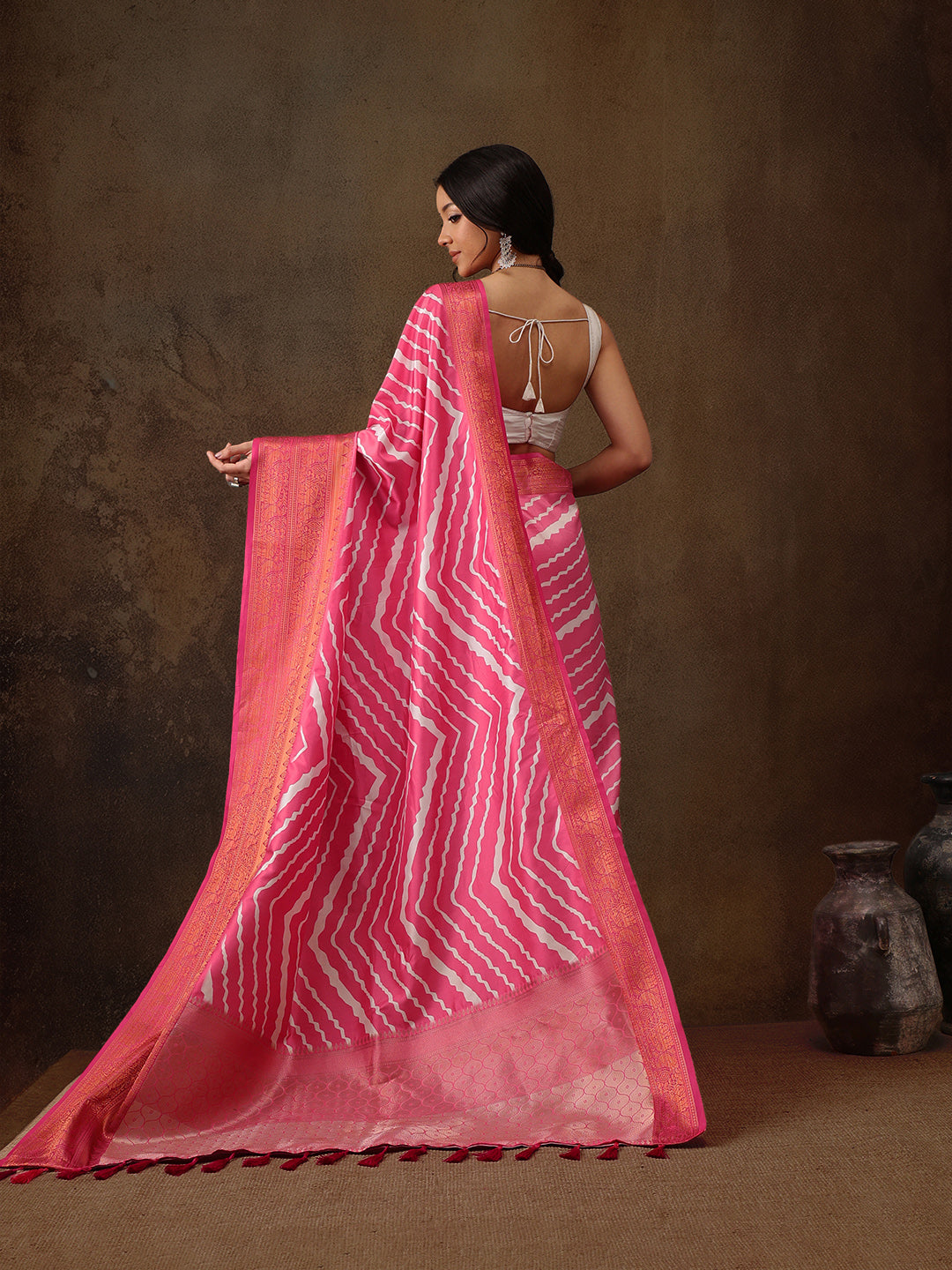 Soft Silk Lahriya Printed Saree with Zari Woven Pallu