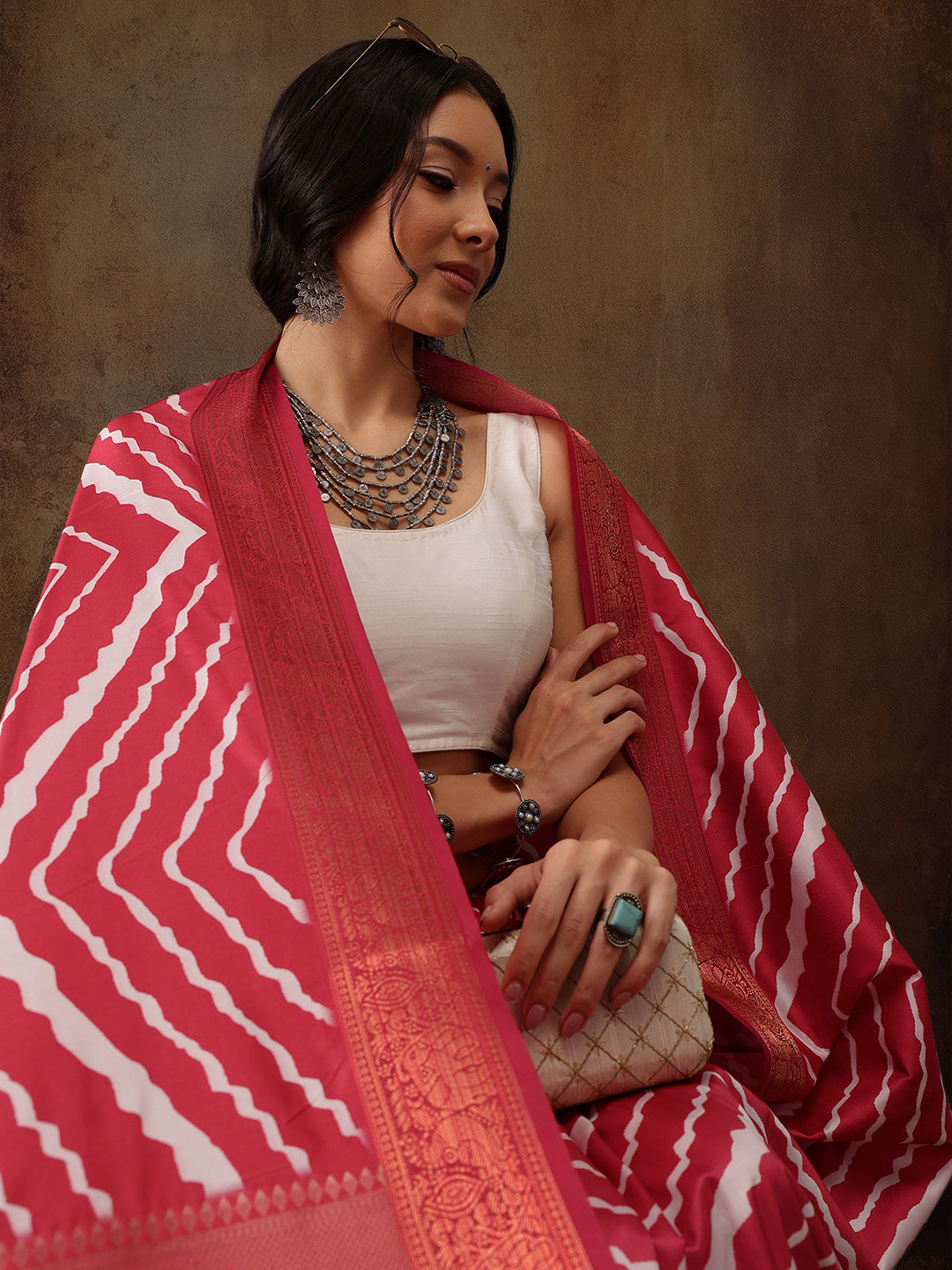 Soft Silk Lahriya Printed Saree with Zari Woven Pallu