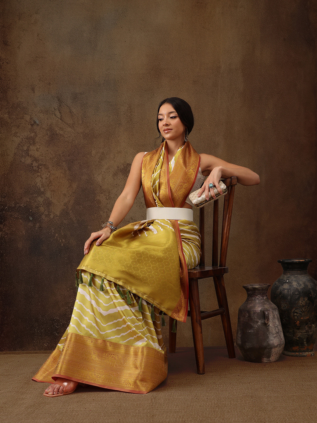 Soft Silk Lahriya Printed Saree with Zari Woven Pallu