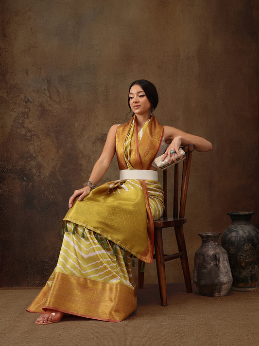 Soft Silk Lahriya Printed Saree with Zari Woven Pallu