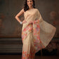 Kota Doria Tissue Silk Printed Saree With Cutwork Border