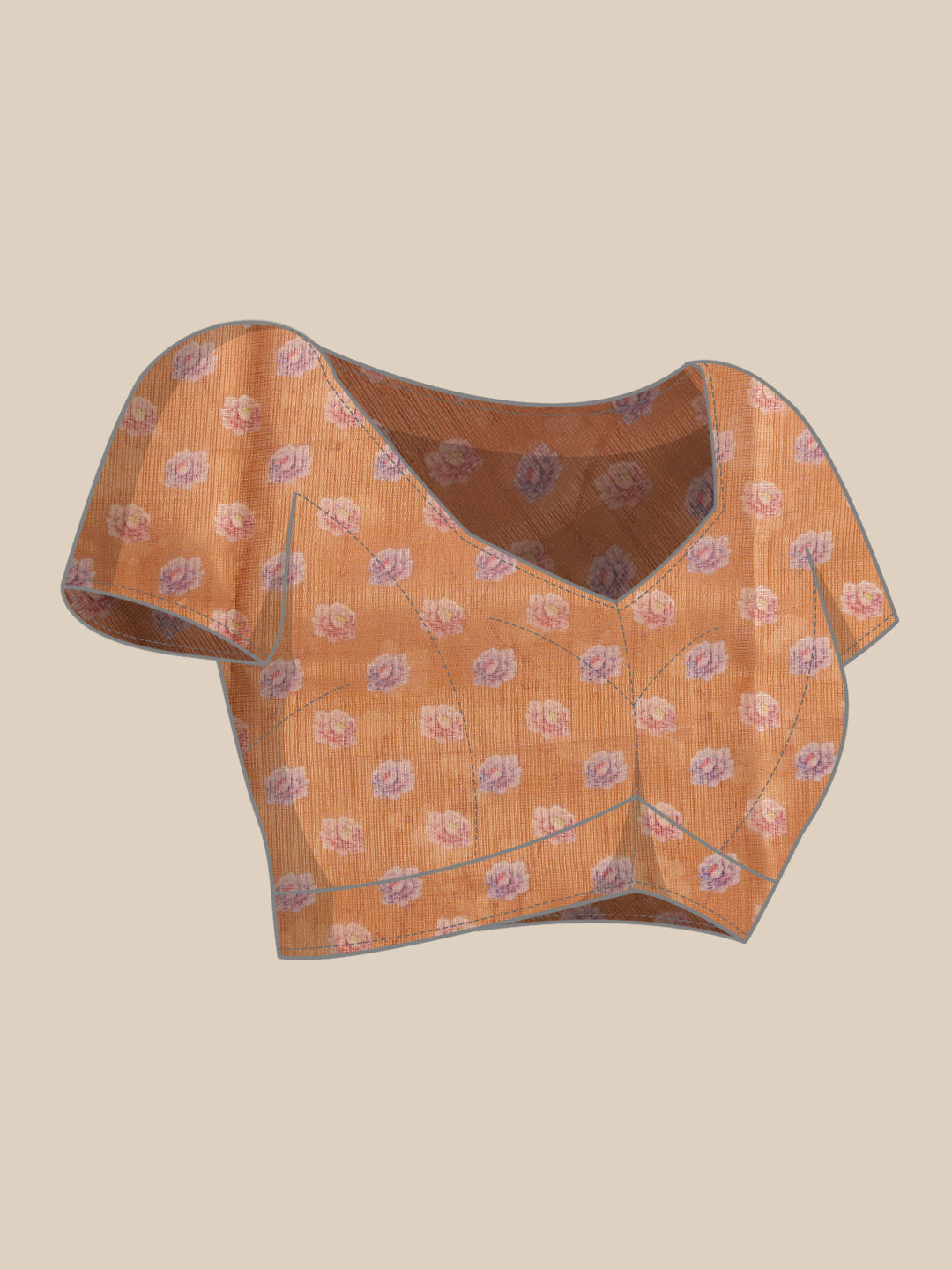 Kota Doria Tissue Silk Printed Saree With Cutwork Border