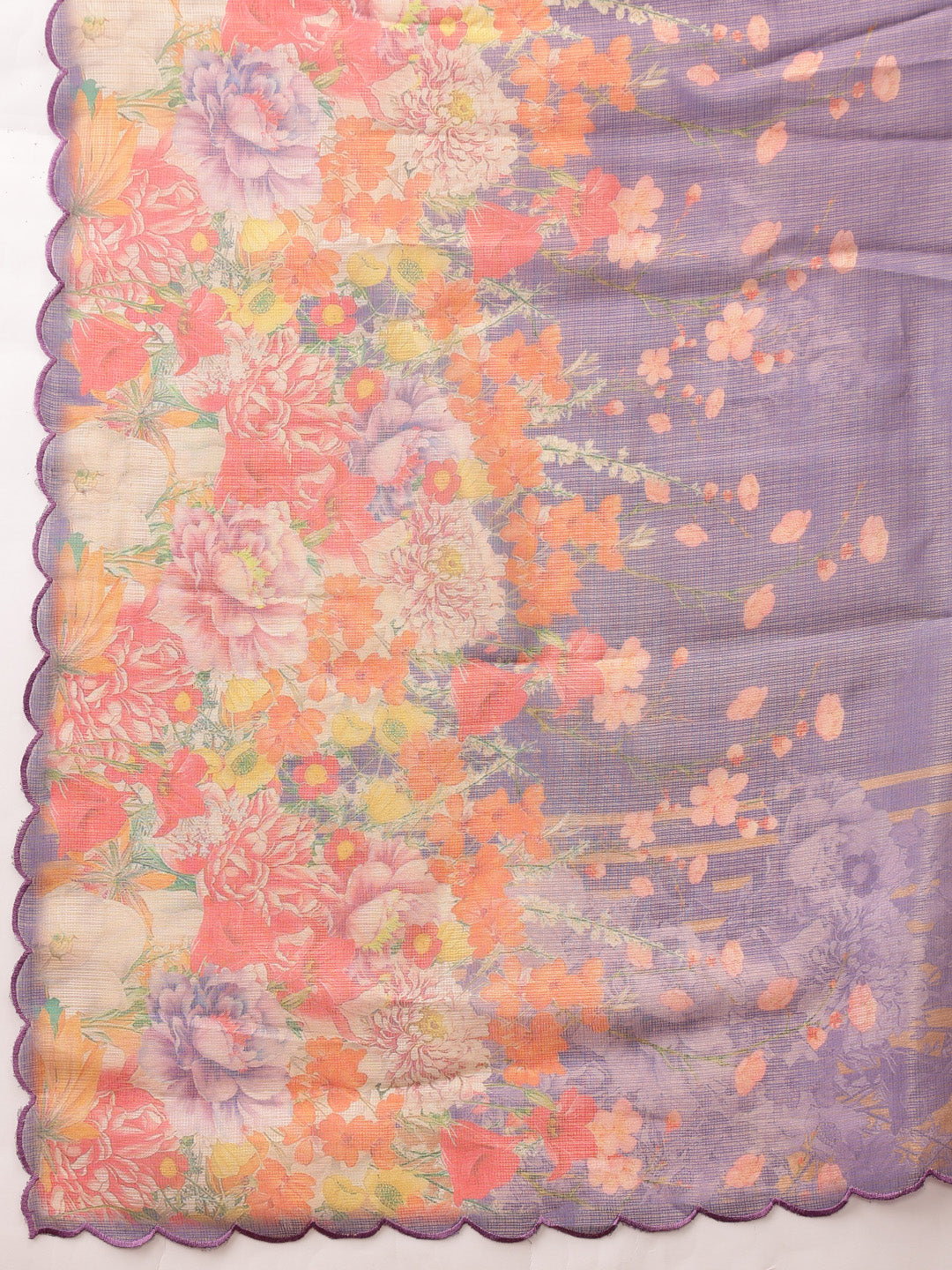 Kota Doria Tissue Silk Printed Saree With Cutwork Border