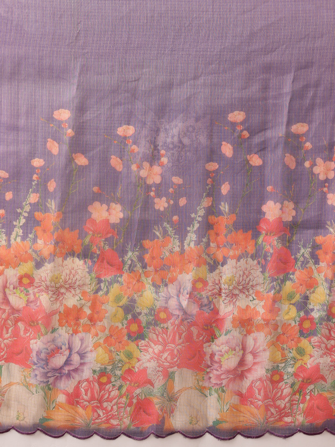 Kota Doria Tissue Silk Printed Saree With Cutwork Border