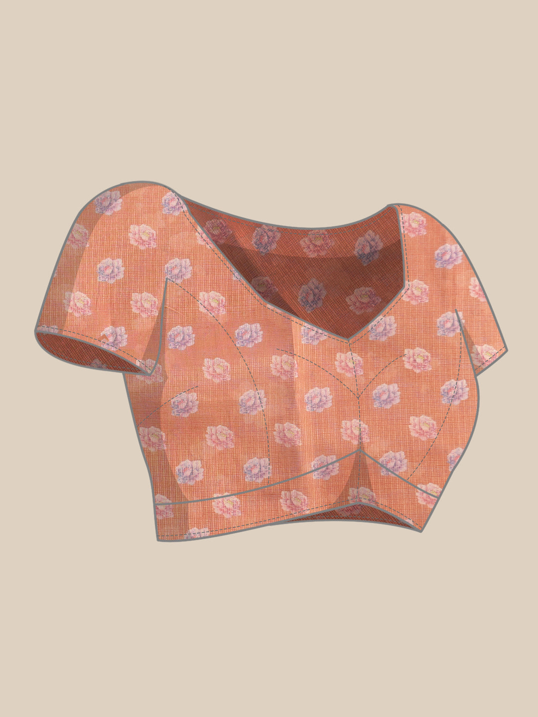 Kota Doria Tissue Silk Printed Saree With Cutwork Border