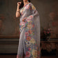 Kota Doria Tissue Silk Printed Saree With Cutwork Border