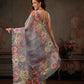 Kota Doria Tissue Silk Printed Saree With Cutwork Border