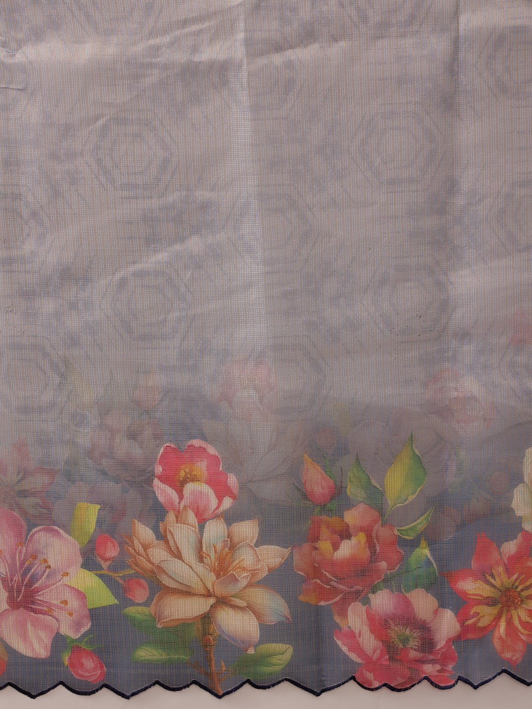 Kota Doria Tissue Silk Printed Saree With Cutwork Border